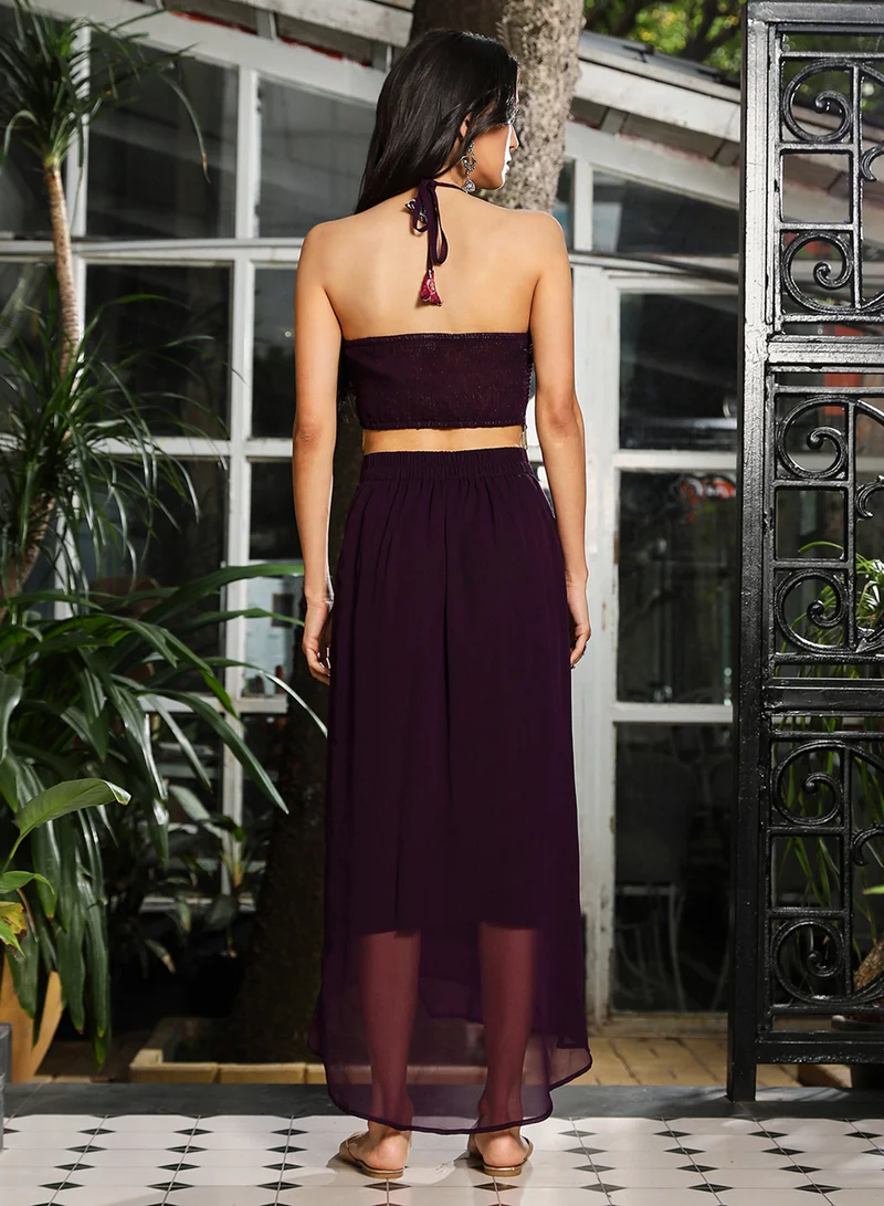 Qissa  Women's Plum Purple Periwinkle Co-Ord Set For Casual Wear | Halter Neck | Sleeveless | 3 Piece Co-Ords Designed With Comfort Fit For Everyday Ethnic Wear for Women | Best Price UAE